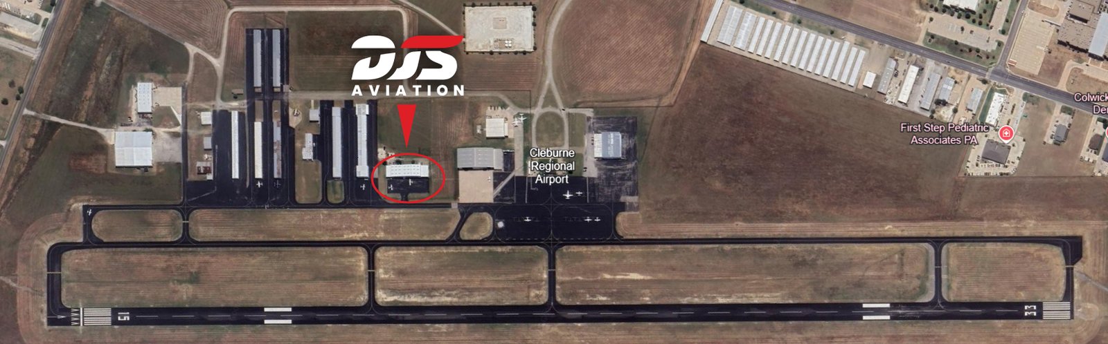 DJS Aviation hangar location map at KCPT Cleburne Regional Airport